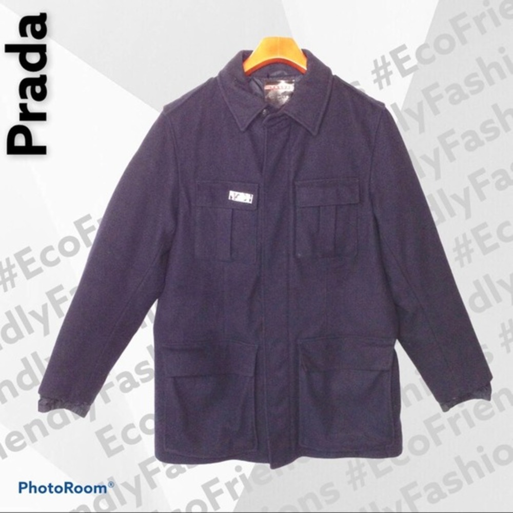 PRADA Heather Wool Military Pea Coat Jacket